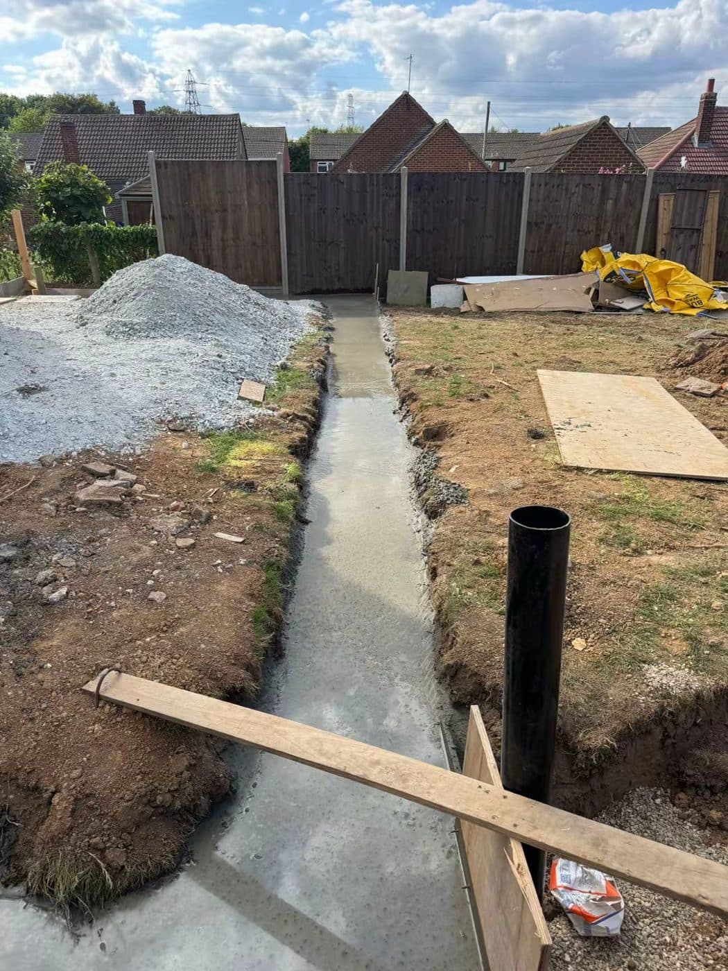Concrete poured in the trench