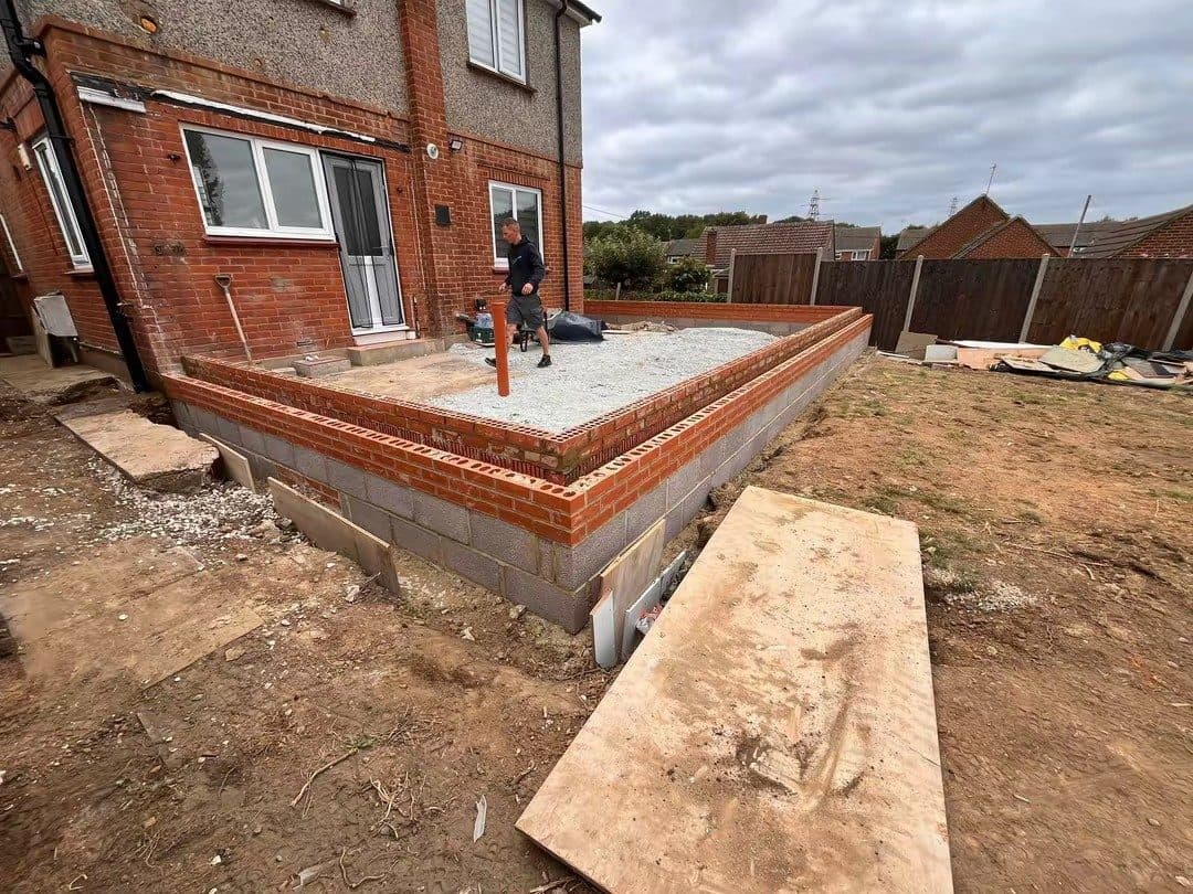 Brick footings up to ground level