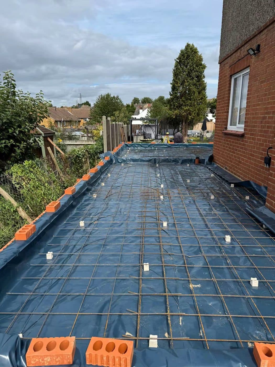 Damp-proof membrane and steel mesh, ready for the slab