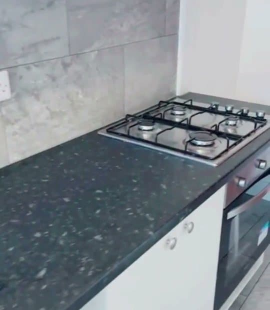 A new kitchen worktop with a gas hob